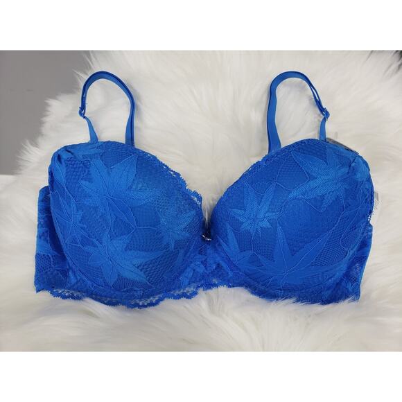NEW WEED MARIJUANA LEAF Bra 36C Blue Lace y2k vintage‎ 90s True Rue 21 - Picture 1 of 6